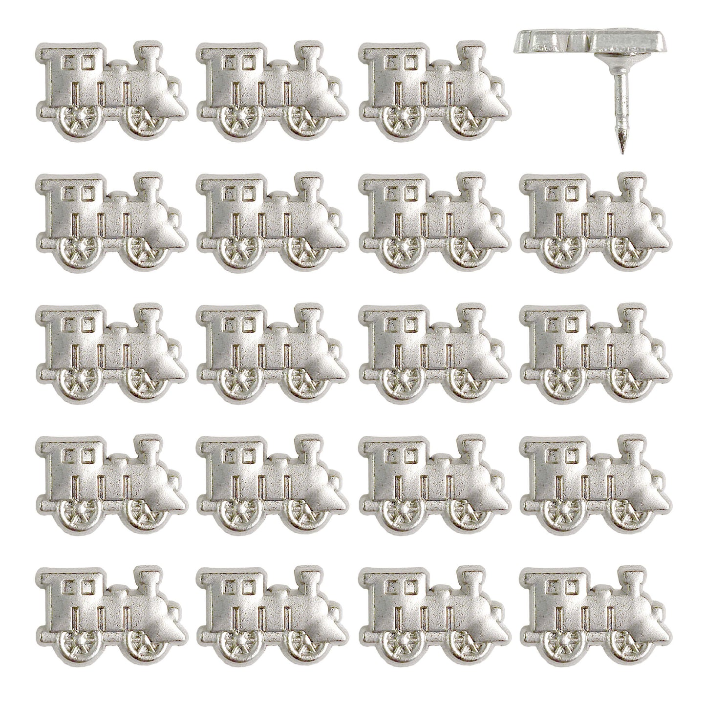 Silver Train Map Pins - Set of 20 Train Pins