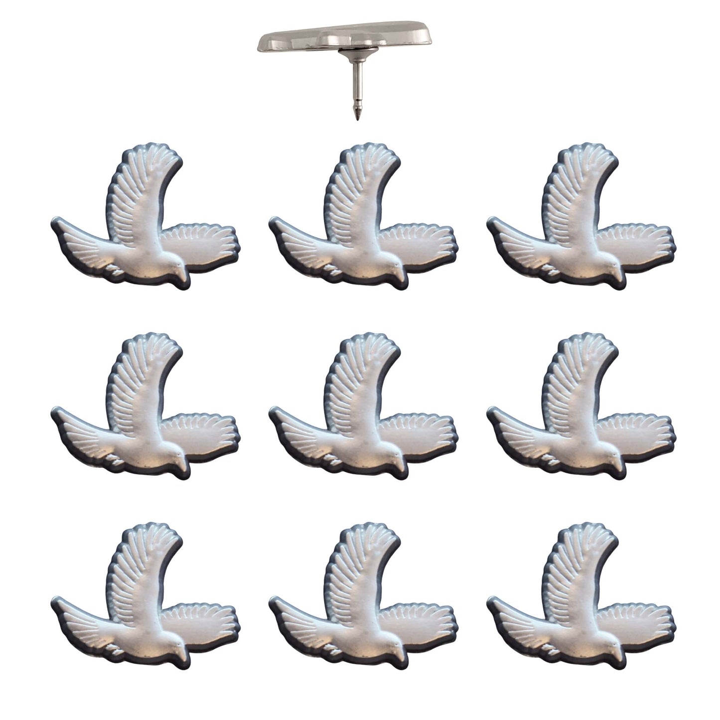 Bird Push Pins - Silver Pack of 10