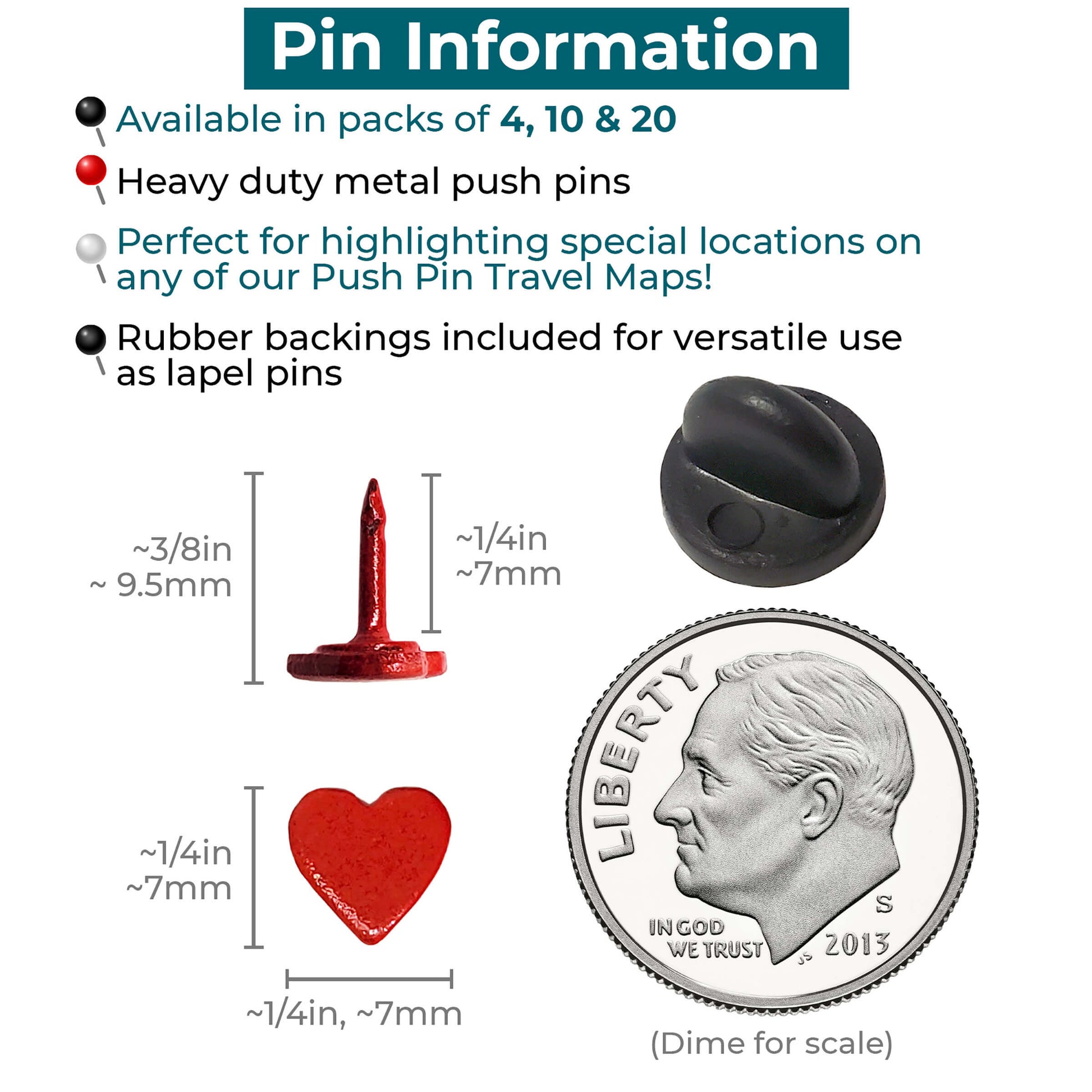 Mini Heart Push Pins Info