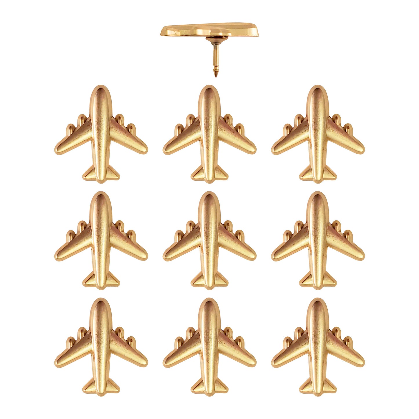 Gold Commercial Airplane Push Pins - Set of 10