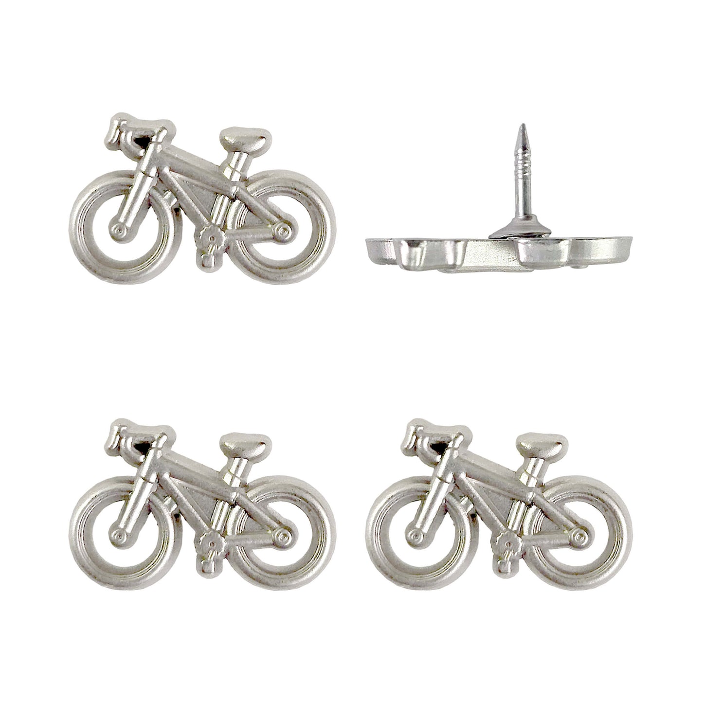 Silver Bicycle Push Pins - Set of 4