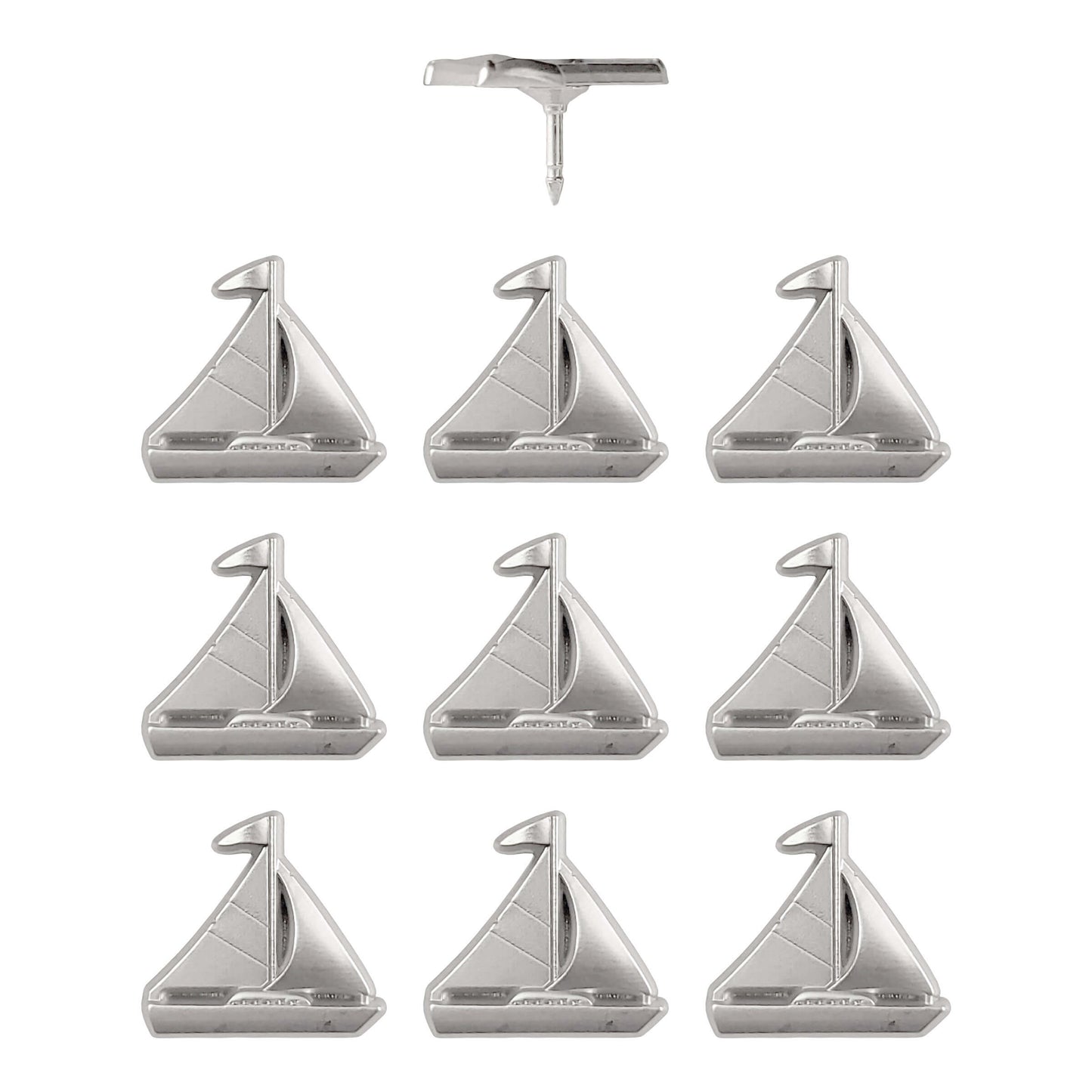 Silver Sailboat Map Pins - Set of 10