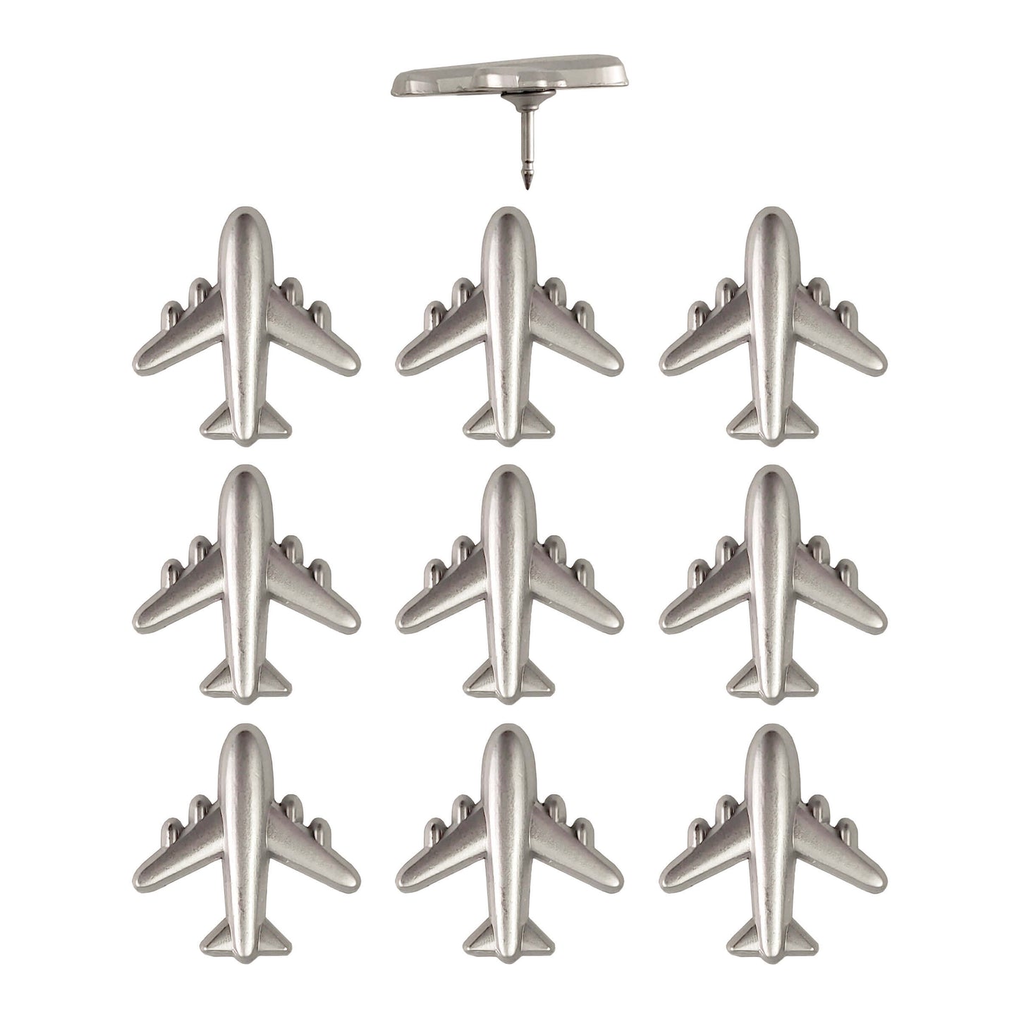 Silver Commercial Airplane Push Pins - Set of 10