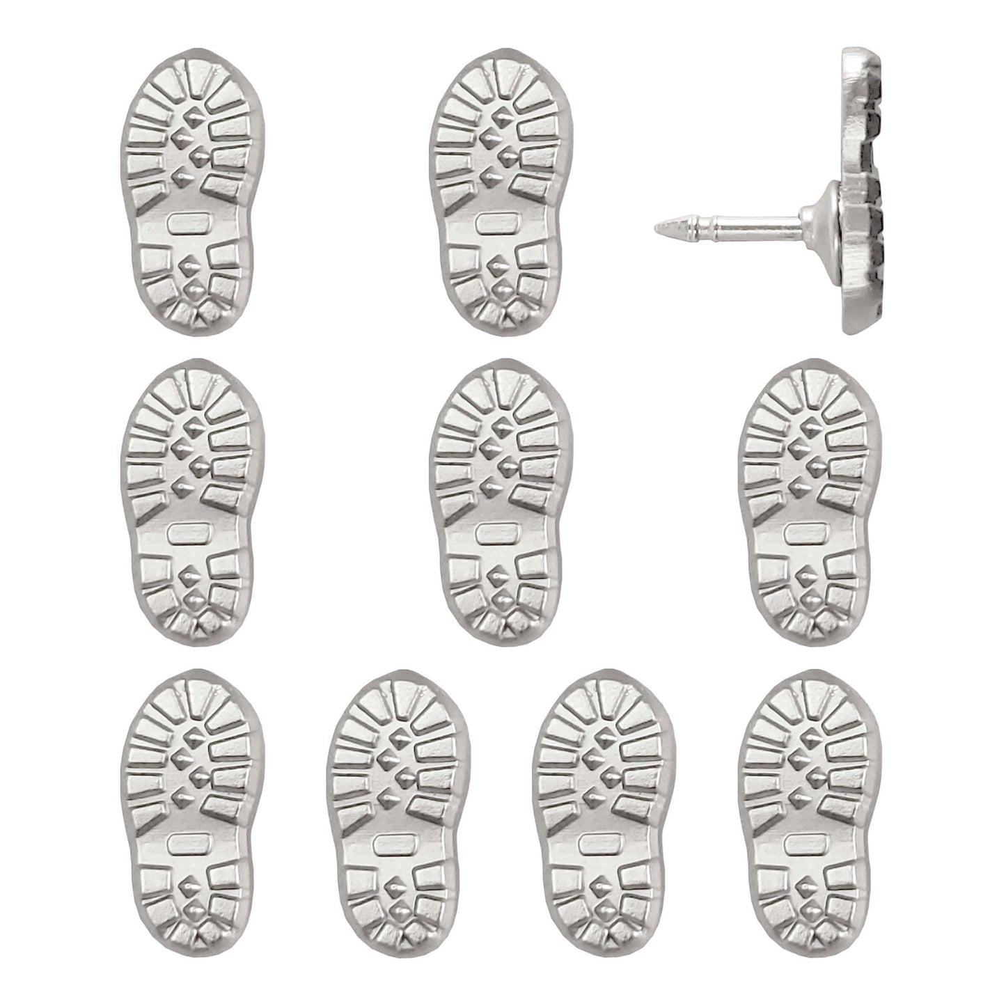 Silver Hiking Boot Print Push Pins - Set of 10