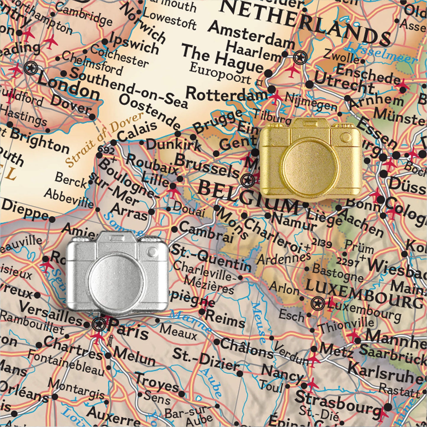 Camera Push Pins - Gold & Silver Metal Camera Pins