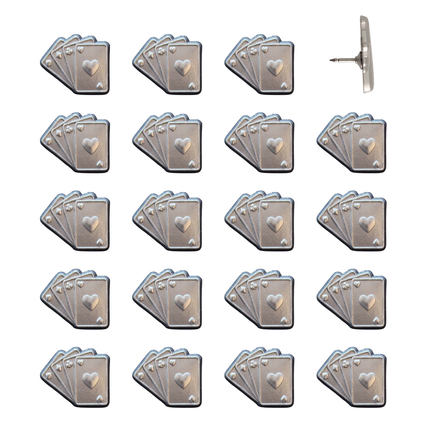 Playing Cards Push Pins Silver Pack of 20