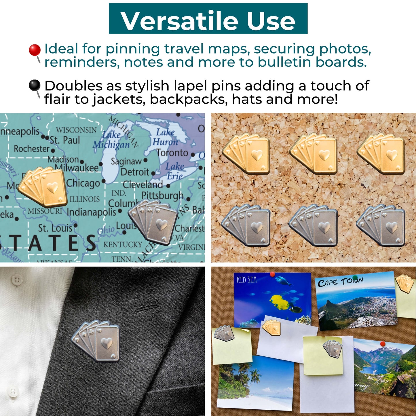 Playing Cards Push Pins Versatile Uses