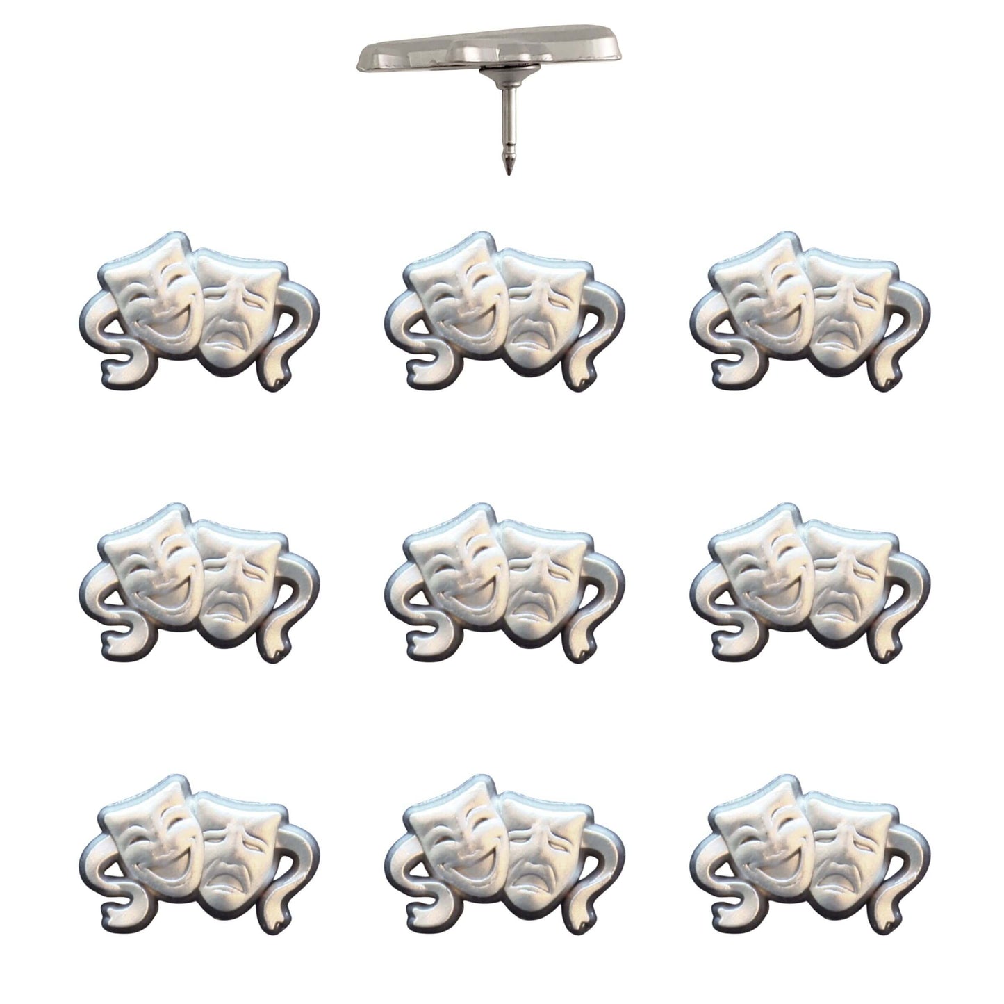 Drama Mask Push Pins Silver Pack of 10