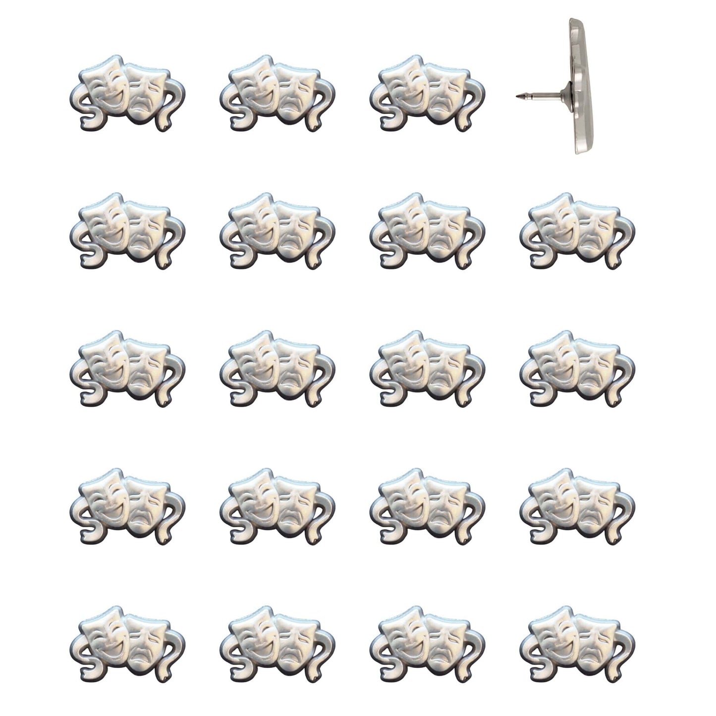 Drama Mask Push Pins Silver Pack of 20