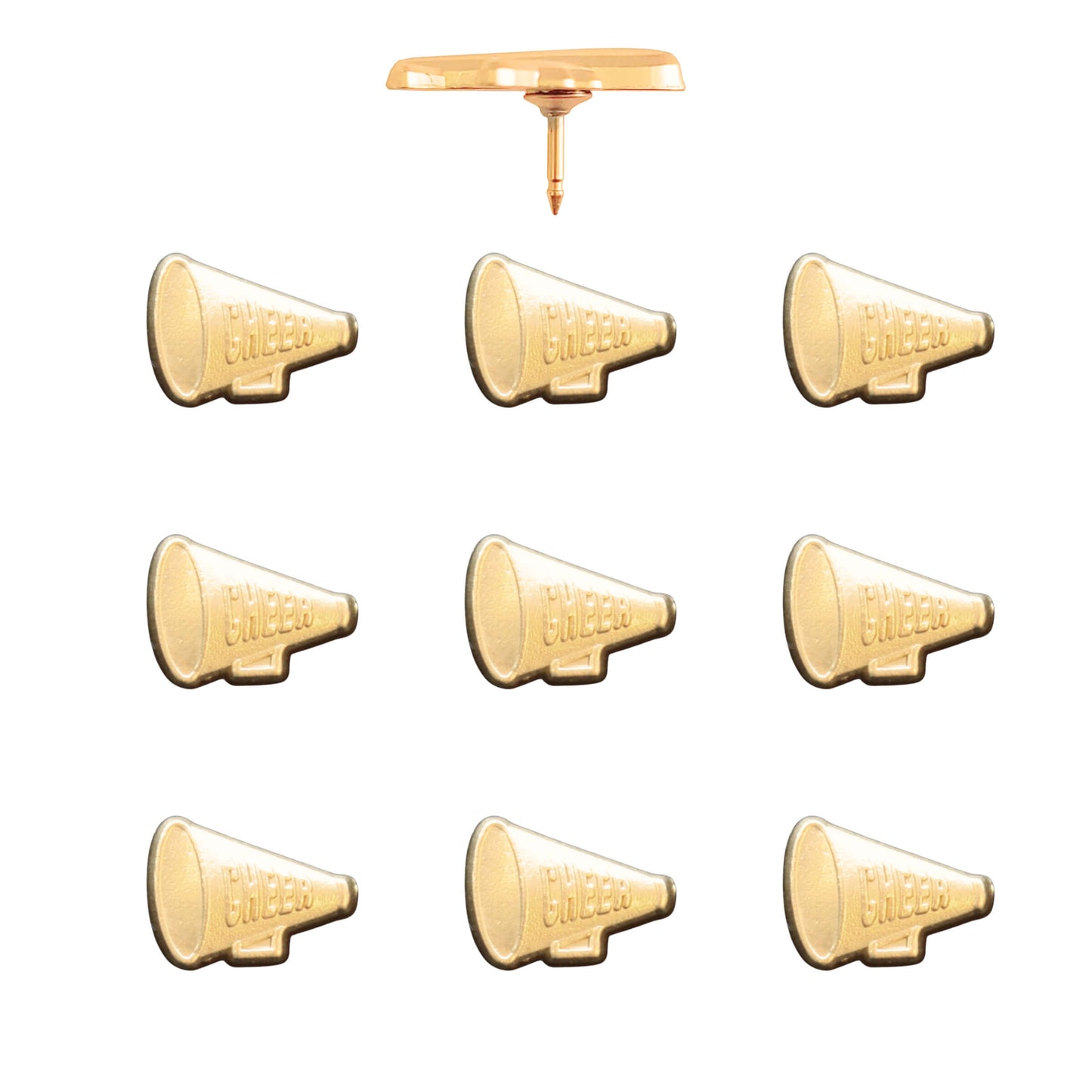 Cheer Megaphone Push Pins Gold Pack of 10