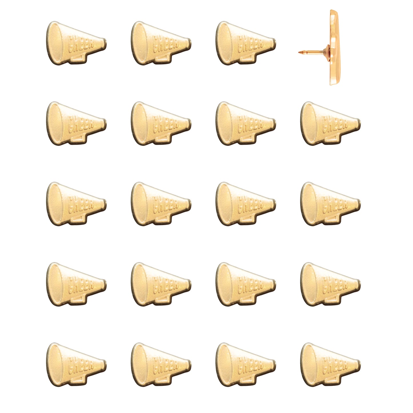 Cheer Megaphone Push Pins Gold Pack of 20