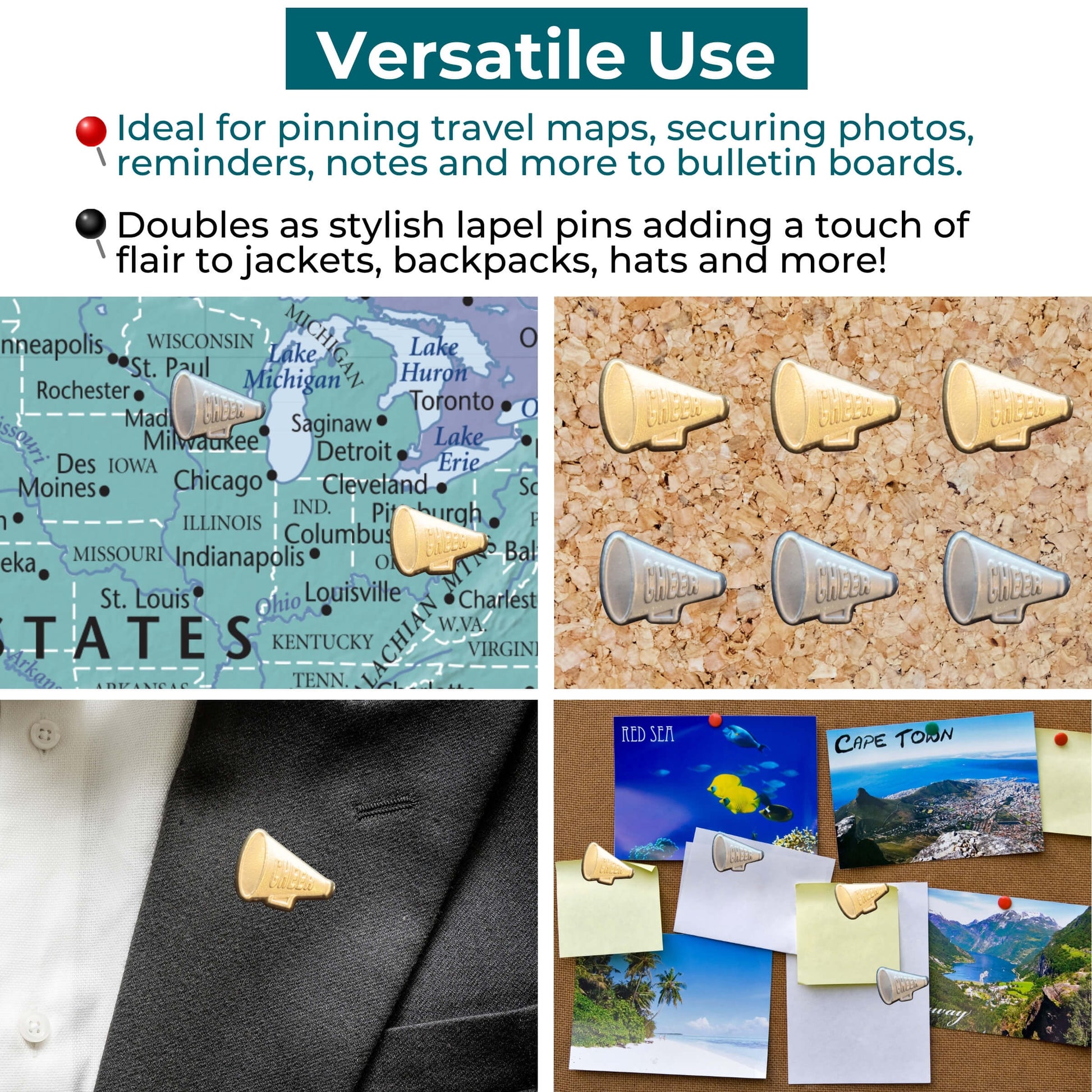 Cheer Megaphone Push Pins Uses