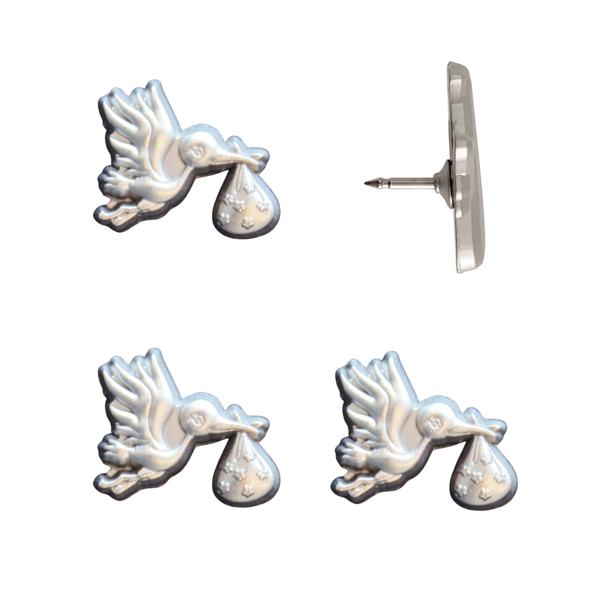 Stork Push Pins Silver Pack of 4