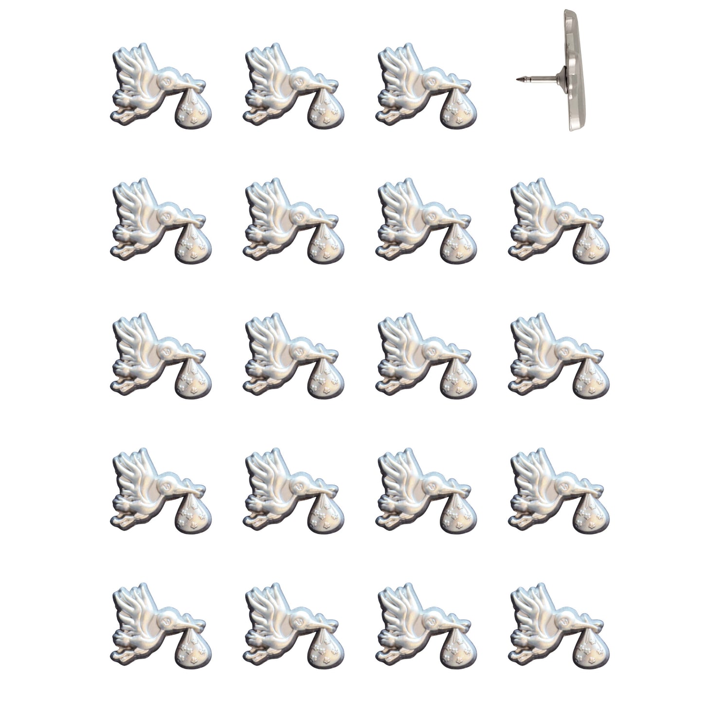 Stork Push Pins Silver Pack of 20